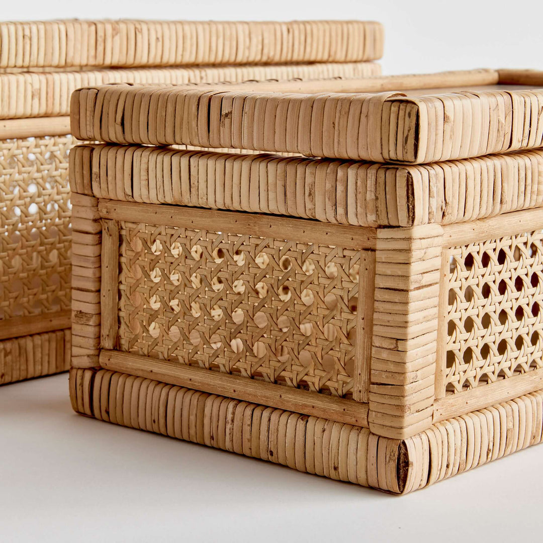 Stackable Rattan Boxes Handwoven Rattan Storage Boxes | Set of 2 – Vintage Shopper