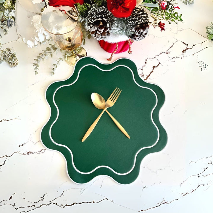 HAVEN GREEN WAVY EDGE FAUX LEATHER PLACEMAT (Set Of 4)