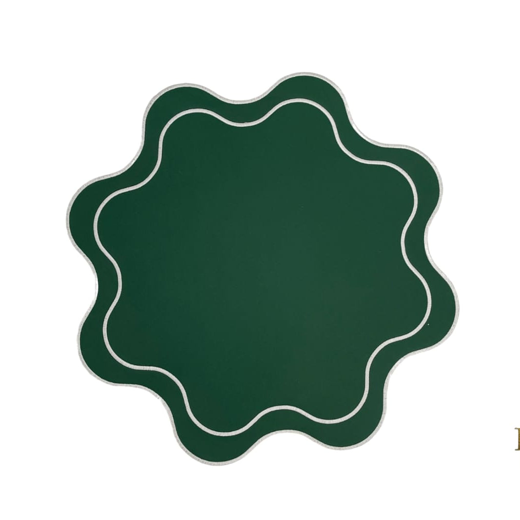 HAVEN GREEN WAVY EDGE FAUX LEATHER PLACEMAT (Set Of 4)