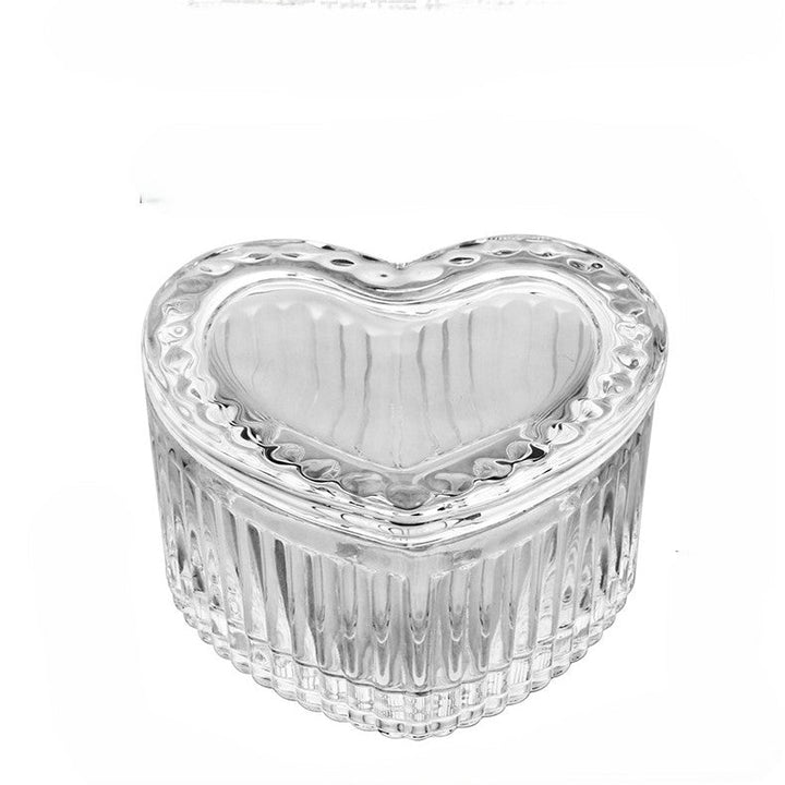 Heart-shaped glass trinket box with ribbed clear glass sides