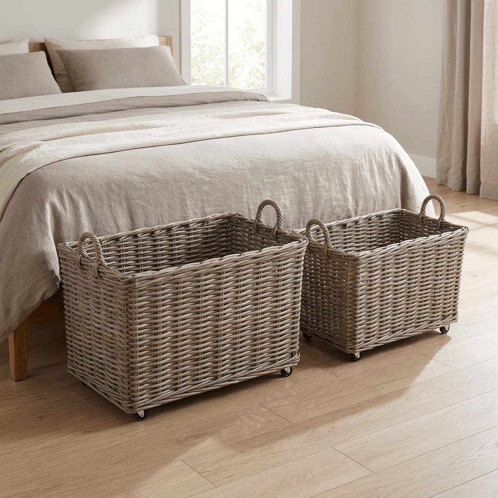 Hearthward Rolling Rattan Baskets, Set of 2