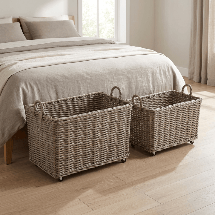 Hearthward Rolling Rattan Baskets, Set of 2