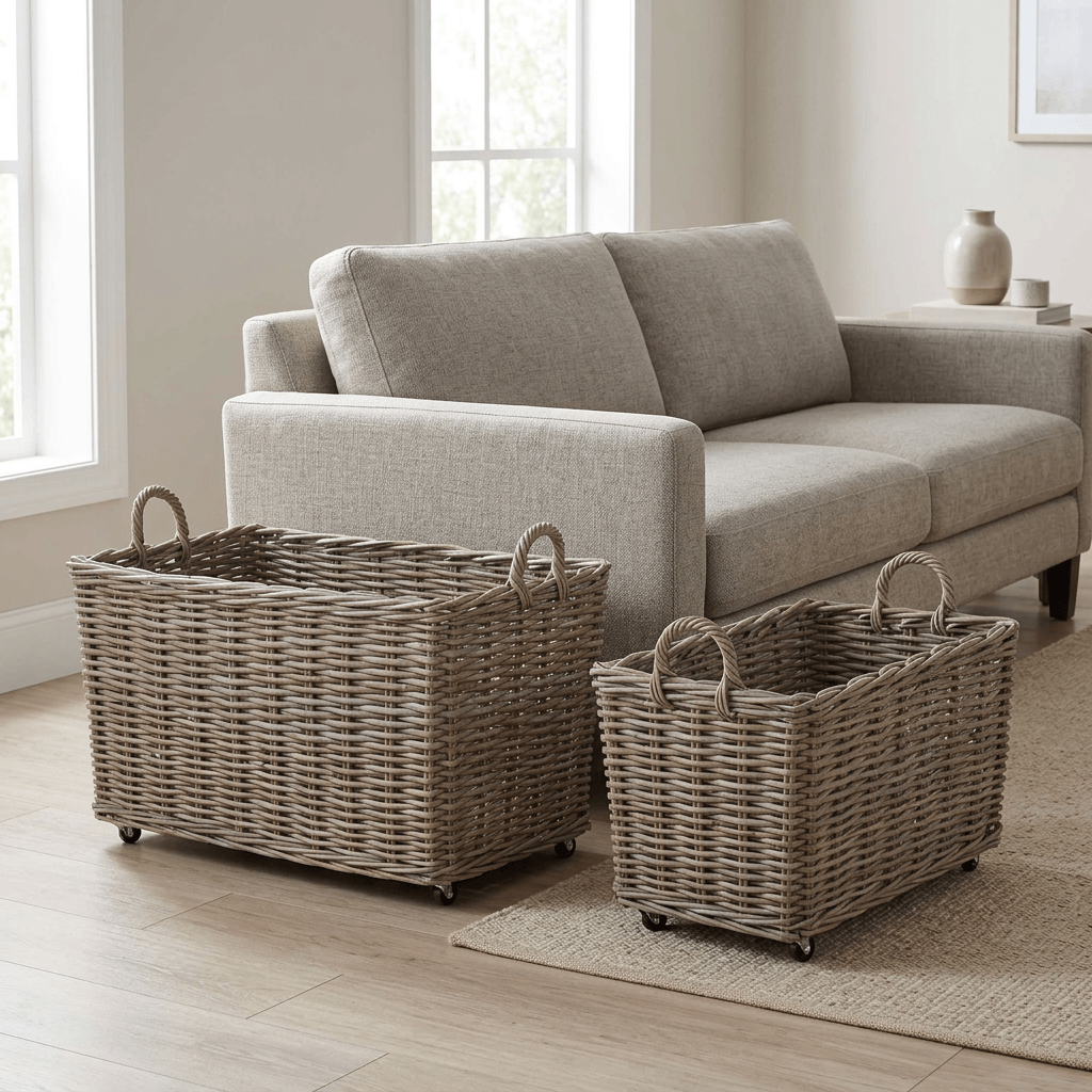 Hearthward Rolling Rattan Baskets, Set of 2