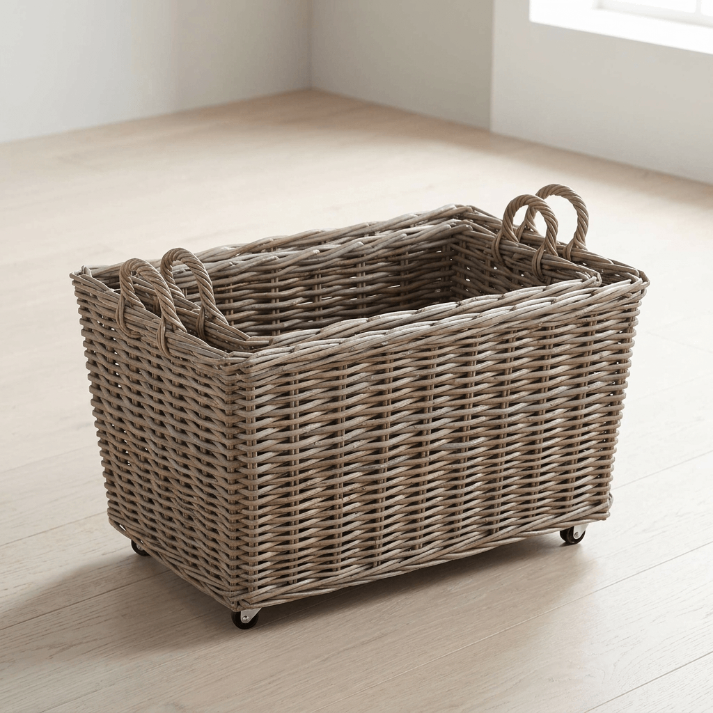Hearthward Rolling Rattan Baskets, Set of 2