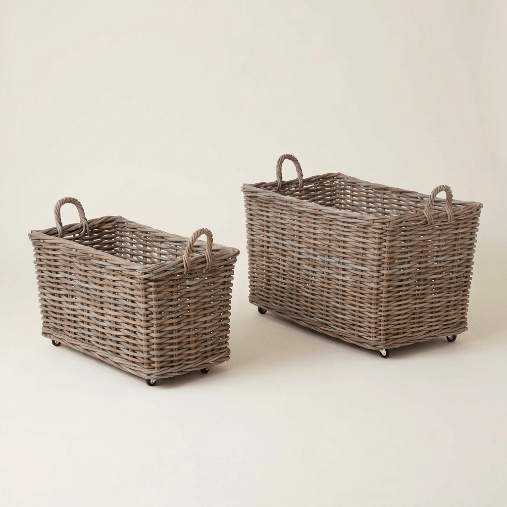 Hearthward Rolling Rattan Baskets, Set of 2