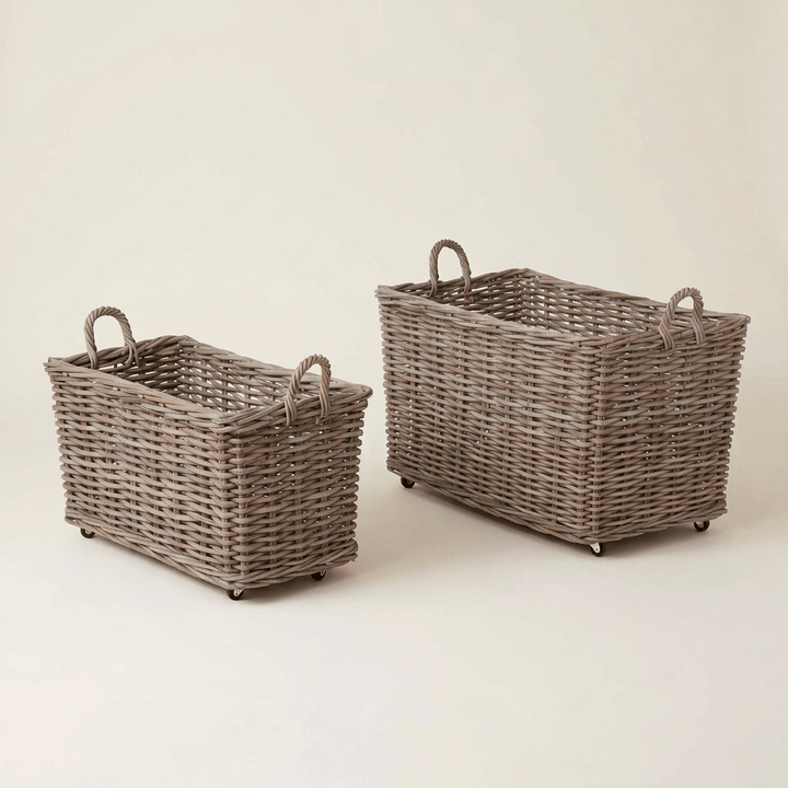 Hearthward Rolling Rattan Baskets, Set of 2