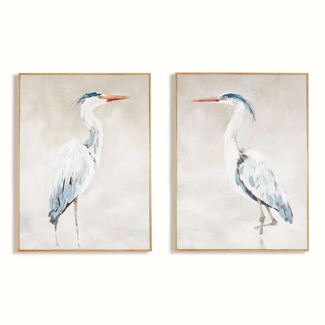 Heron Pair Giclée Canvas Prints with Wood Frames featuring two herons, ideal for weddings or anniversaries, symbolizing togetherness.