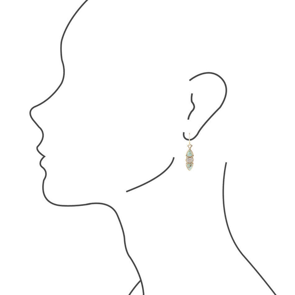 Blue Turquoise and Grey Labradorite Golden Drop Earrings