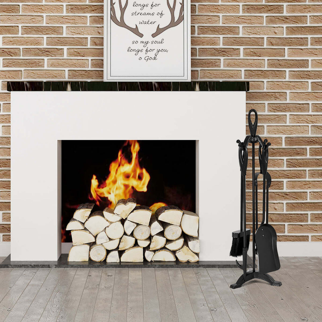 Wrought Iron Fireplace Tool Set with Loop Handles