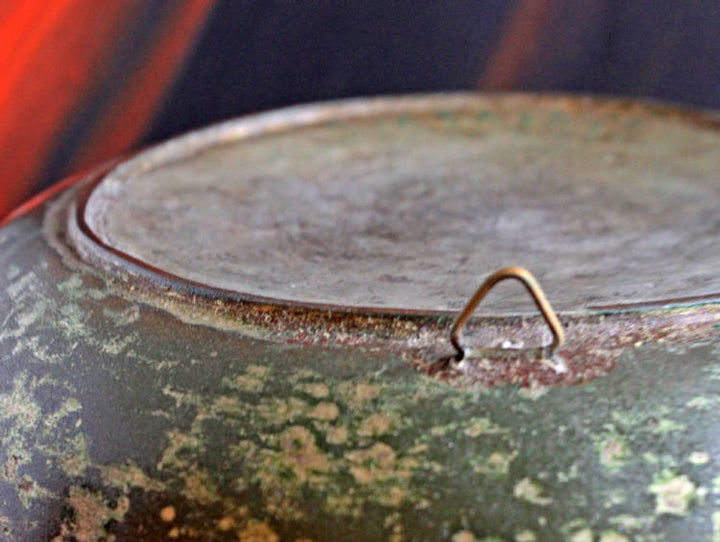 Antique Indian Hammered Copper Bowl – Large Hand-Pounded Tinned Rustic Pan showing the textured surface and handle detail.