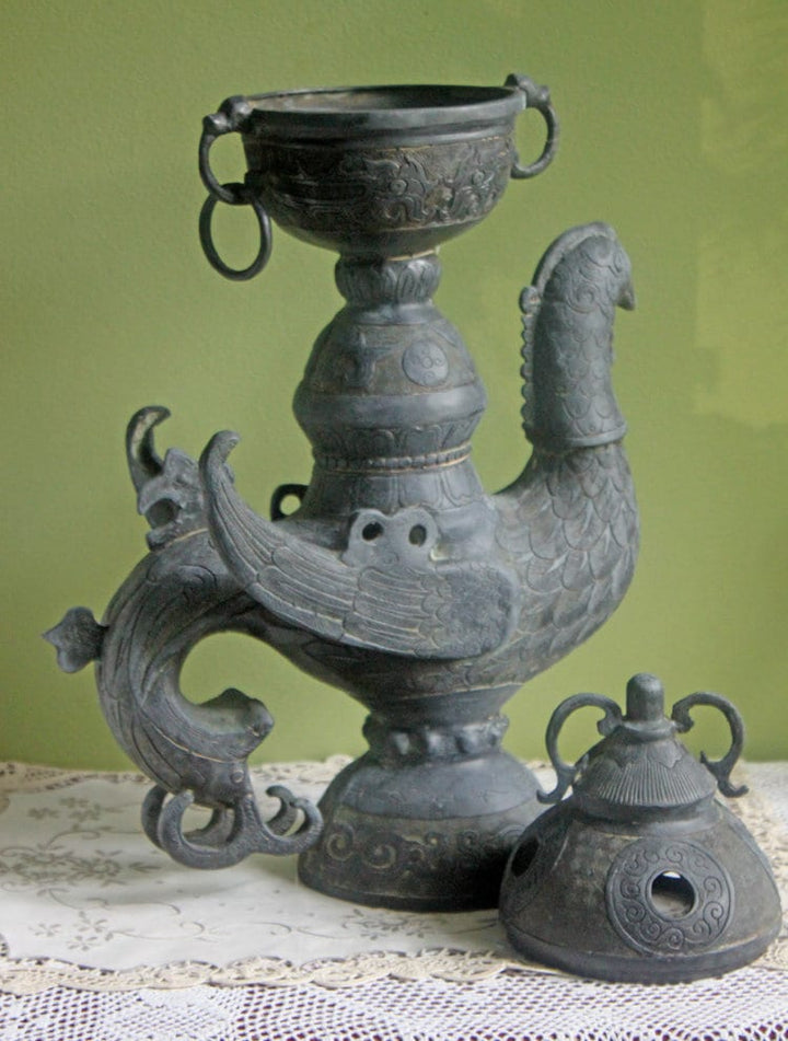 Antique Bronze Bird Incense Burner, Asian Ritual Vessel - Ornate design, museum quality from 18th-19th century China.