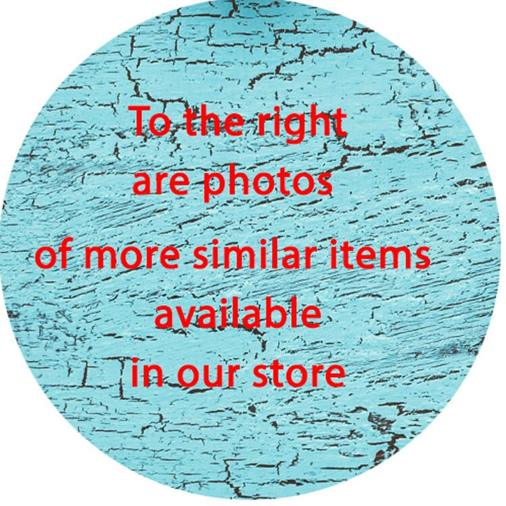 Circular image with text on a blue textured background, stating 'To the right are photos of more similar items available in our store.'