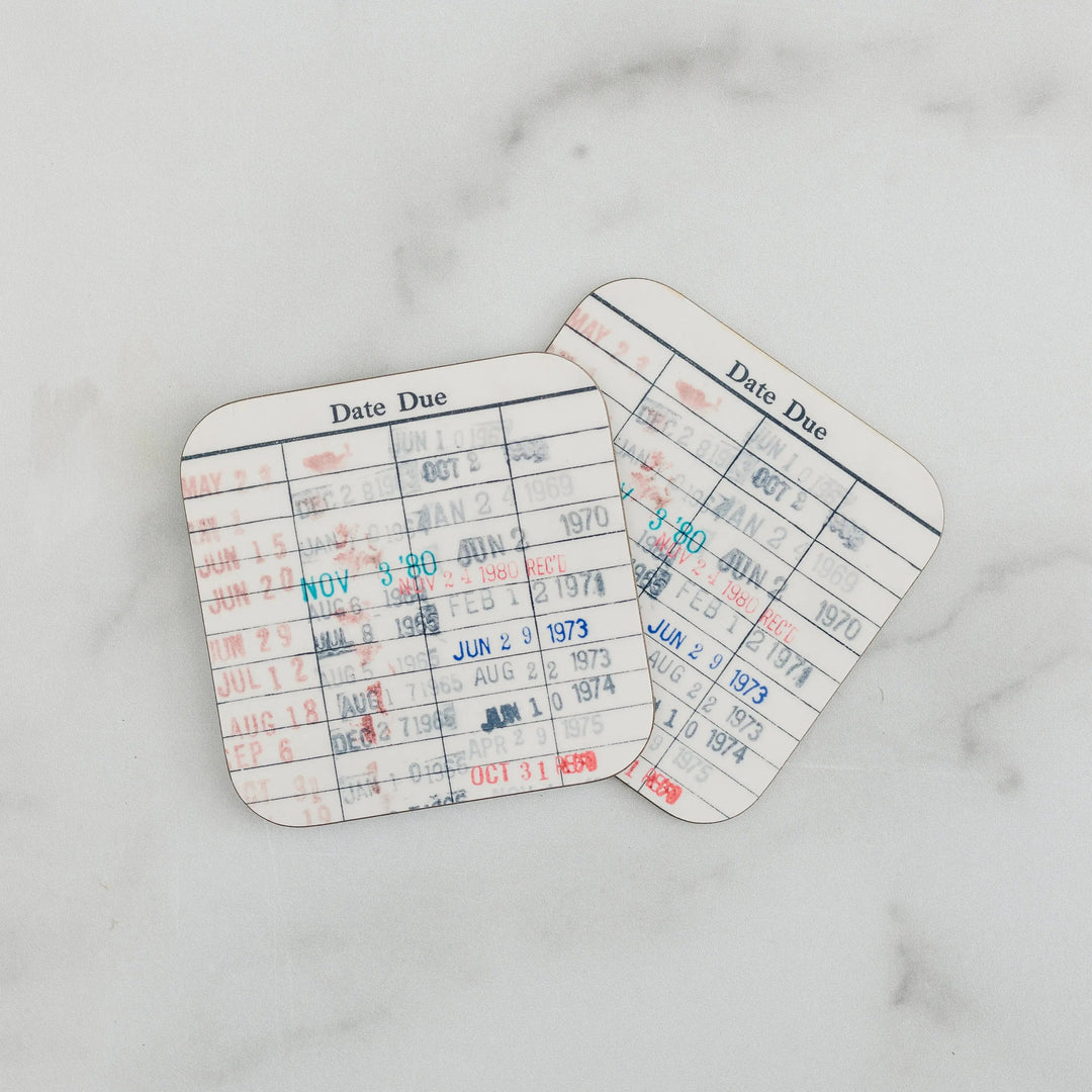 Vintage Library Checkout Card Coasters