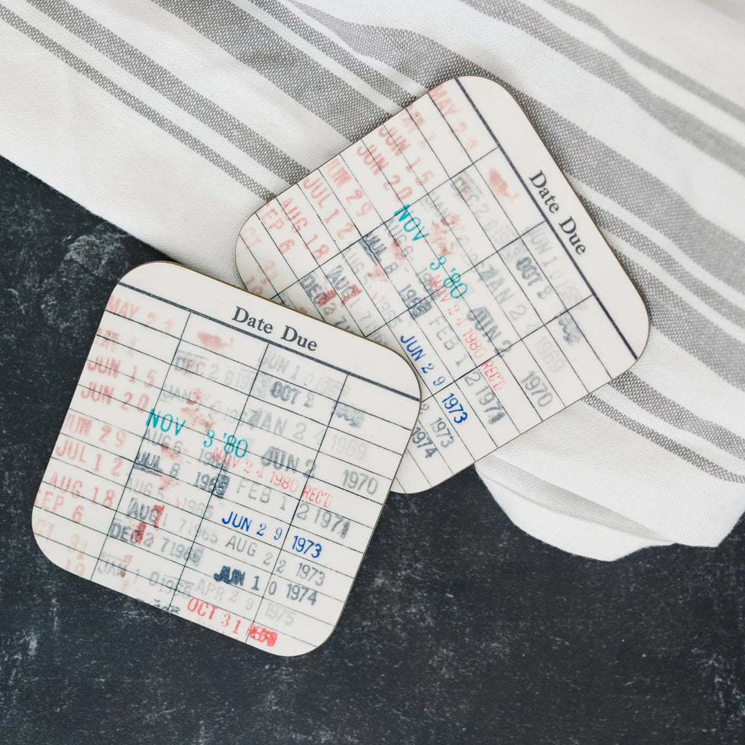 Vintage Library Checkout Card Coasters
