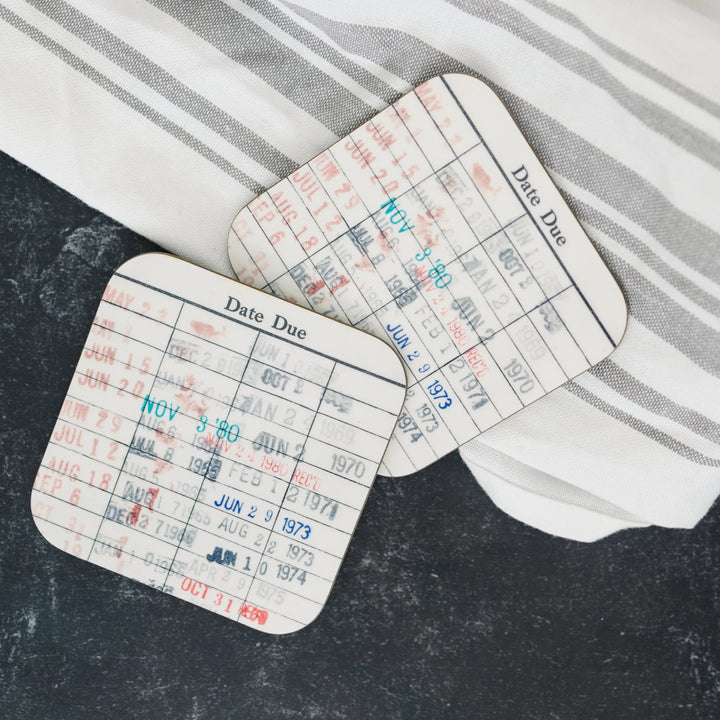 Vintage Library Checkout Card Coasters