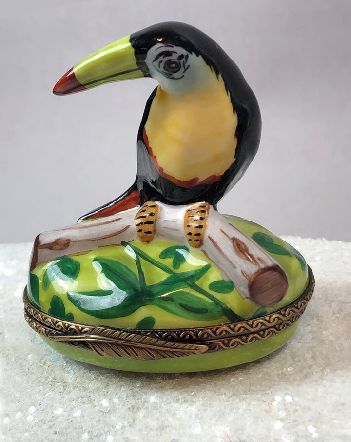 Mom and Baby Rhinos Vintage Retired Limoges Miniature Box. Collectible Porcelain & Brass Trinket Ring Pill Box. African Safari Design.