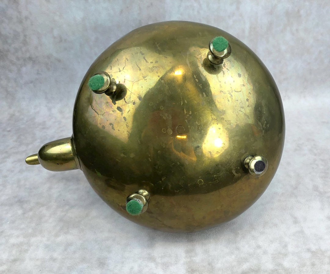 Antique Brass Kettle with Yellow Glass Handle, Footed Teapot, Home Decor - vintage kettle with green feet.