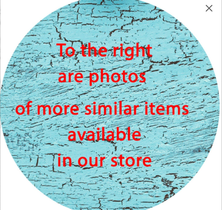 Photos of more similar items available in our store on a turquoise textured background.