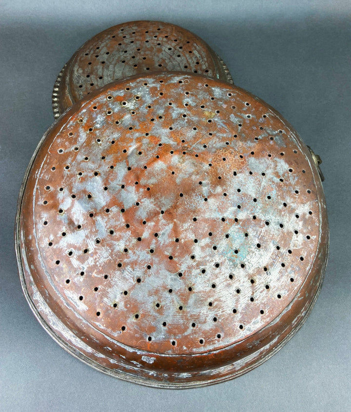 Antique Extra Large Sieves. Rustic Hand Hammered Home Decoration. Set of Two, Large, Primitive Hand Pounded Strainers.