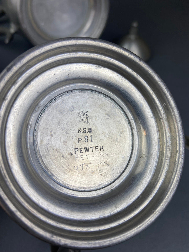 Vintage Pewter Coffee Set. KSC p81 Pewter. Coffee Pot, Sugar Bowl and Creamer.