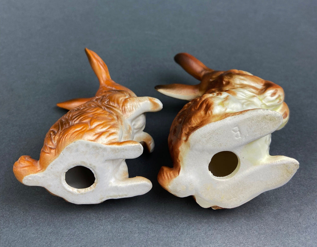 Vintage Bunny Figurines. Pair of Hand Painted Porcelain Rabbits. Spring and Easter Celebration. Collectible Figurines.