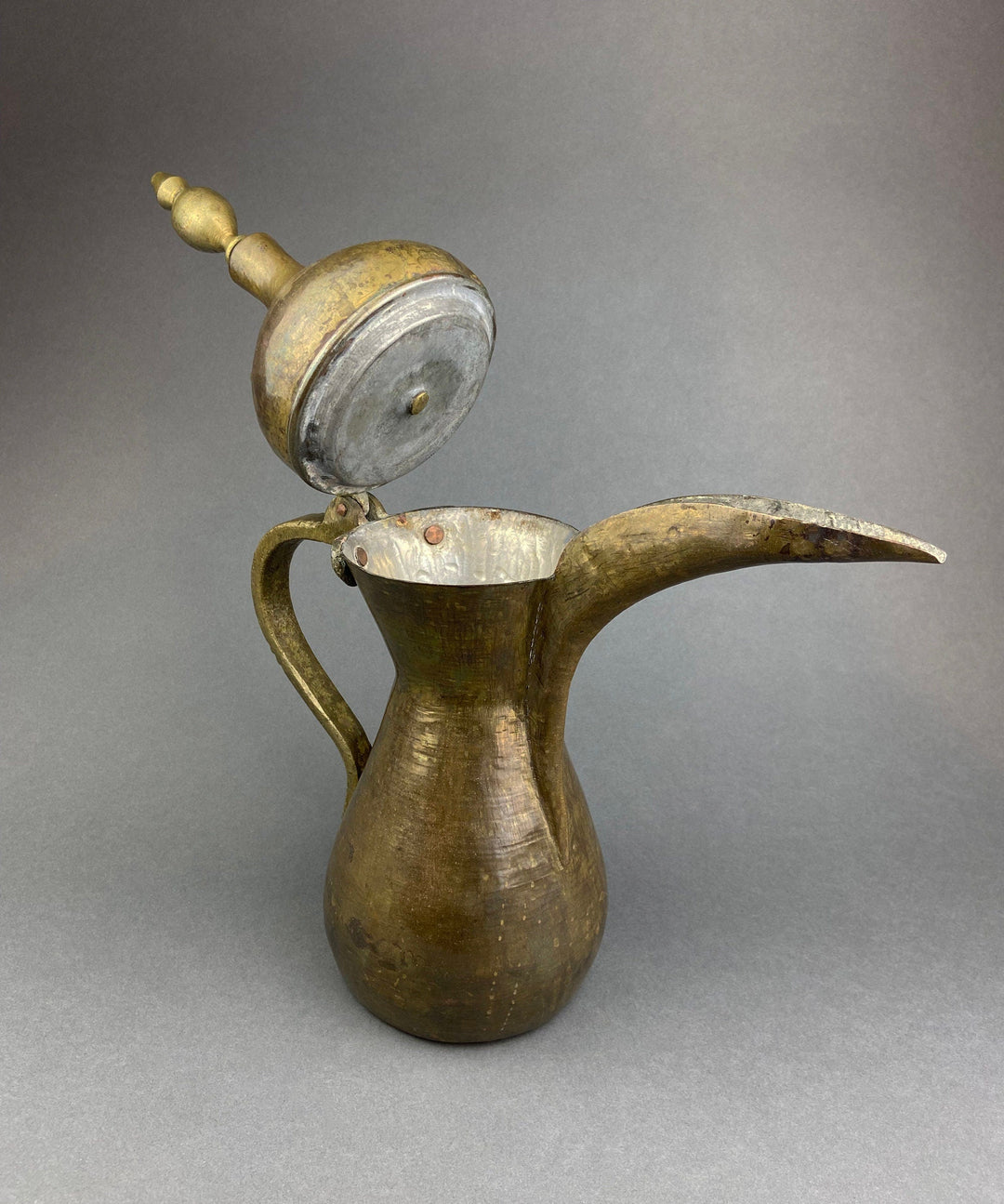 Antique  Large Aftaba. Primitive, Hand Hammered Brass Vessel for Water. Made in Northern India and Persia. Highly Collectible Pitcher.