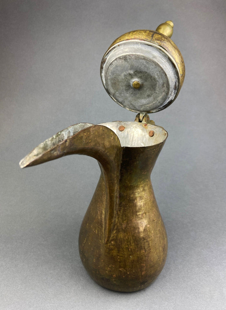 Antique  Large Aftaba. Primitive, Hand Hammered Brass Vessel for Water. Made in Northern India and Persia. Highly Collectible Pitcher.