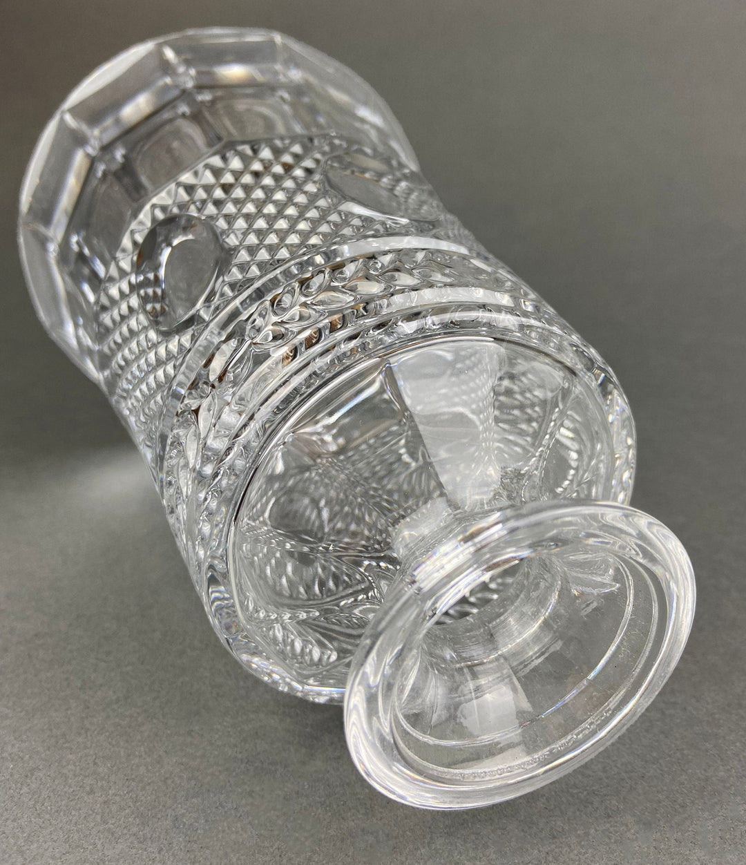 Crystal Decanter with Stopper. Cut Crystal Carafe. Elegant design with intricate patterns for office or men cave decor.