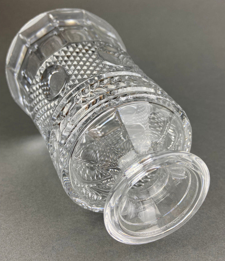 Crystal Decanter with Stopper. Cut Crystal Carafe. Elegant design with intricate patterns for office or men cave decor.