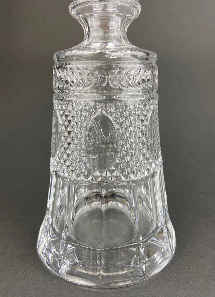 Crystal Decanter with Stopper. Cut Crystal Carafe. Elegant design for office decor or men's cave accessory.