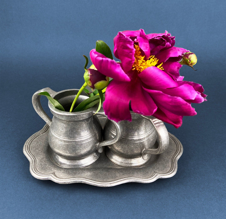 Vintage Pewter Creamer and Sugar Bowl. BWP USA. Collectible Pewter Set of Two with flowers.