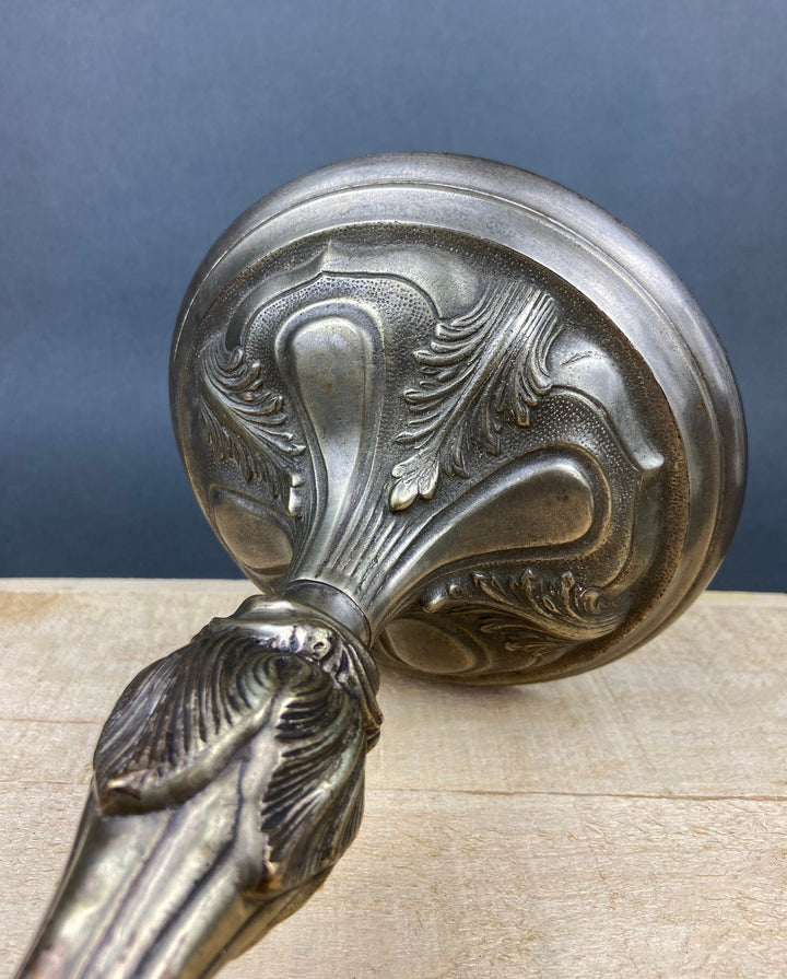 Antique Pillar Candle Holder/Silver Plated Candle Stand/Art Nouveau Relief. Fine Dining. Intricate floral detail base.