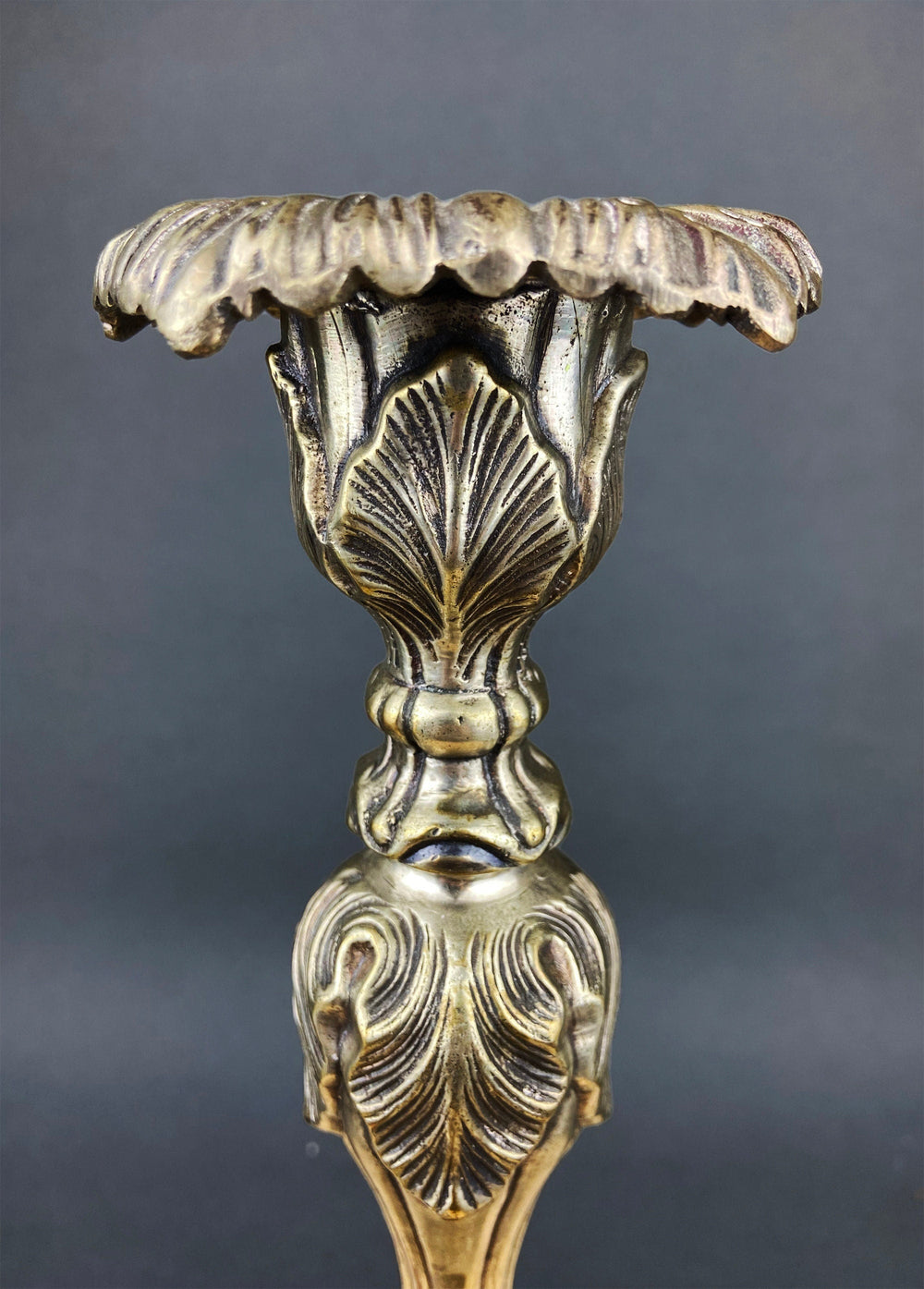 Antique Pillar Candle Holder/Silver Plated Candle Stand/Art Nouveau Relief. Fine Dining. Floral relief detail close-up.