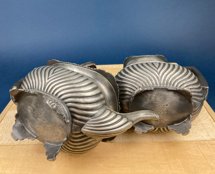 Vintage Pewter Teapot and Coffee Pot. Set of Two Beautifully Detailed Serving Pots. Fluted Body. Made in England. Pewter Collectors.