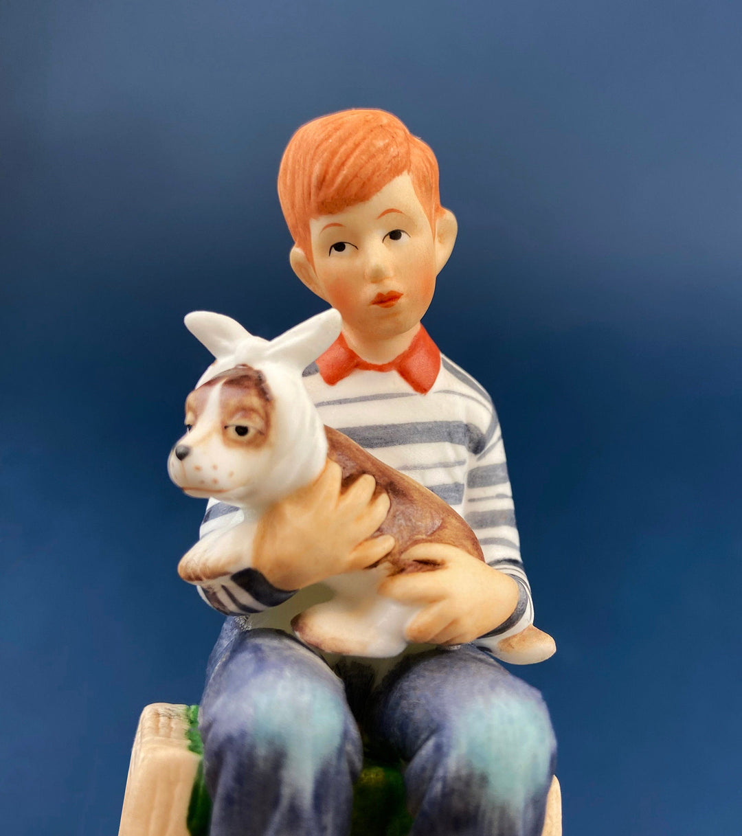 Porcelain Figurine by Marks & Rosenfeld of Little Boy Holding Dog. Gift for Mom, Grandma, Partner.