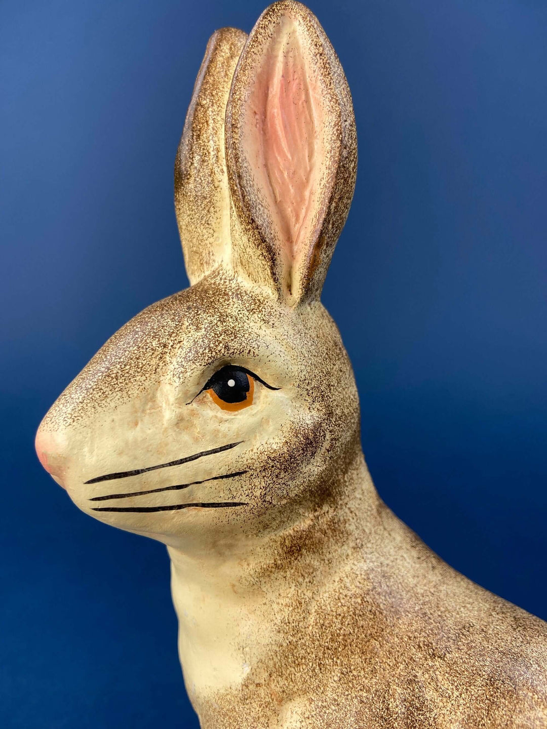 Vintage Hand-Painted Brown Bunny Figurine with Pink Egg