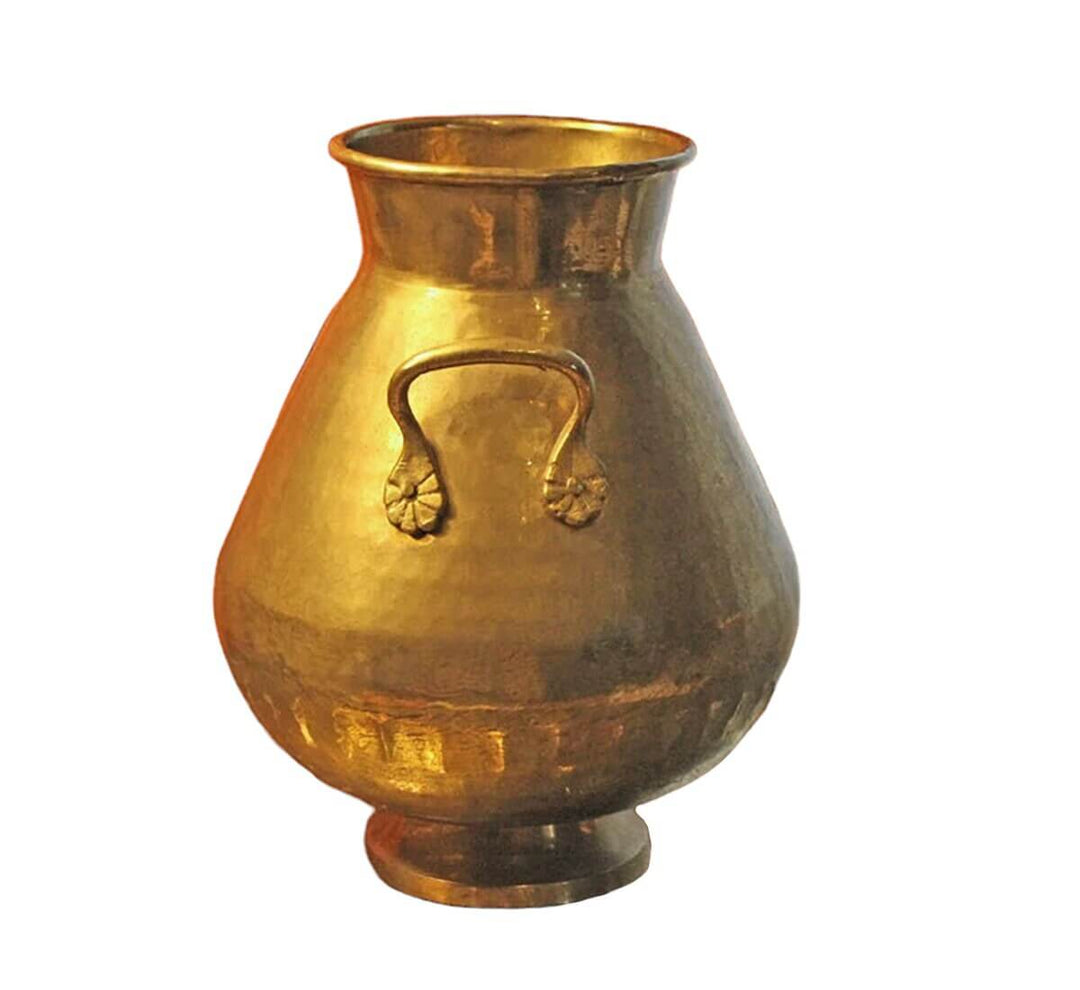Large Solid Brass Vintage Vase with Handles – Handcrafted Tall Brass Container – Elegant Decorative Home Accent.