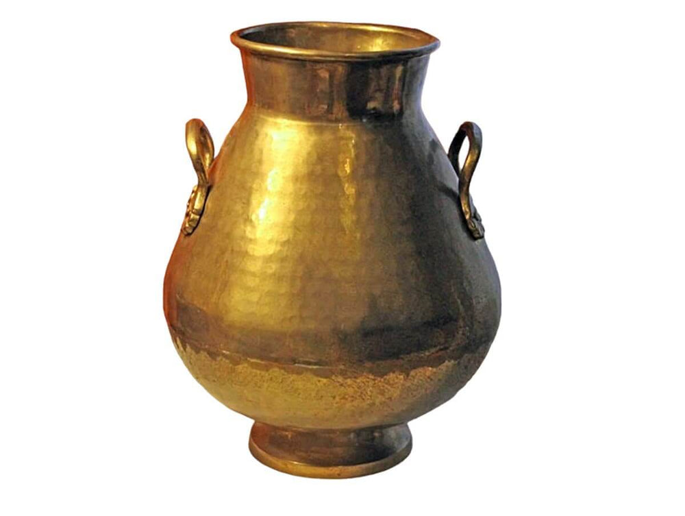 Large Solid Brass Vintage Vase with Handles – Handcrafted Tall Brass Container – Elegant Decorative Home Accent.