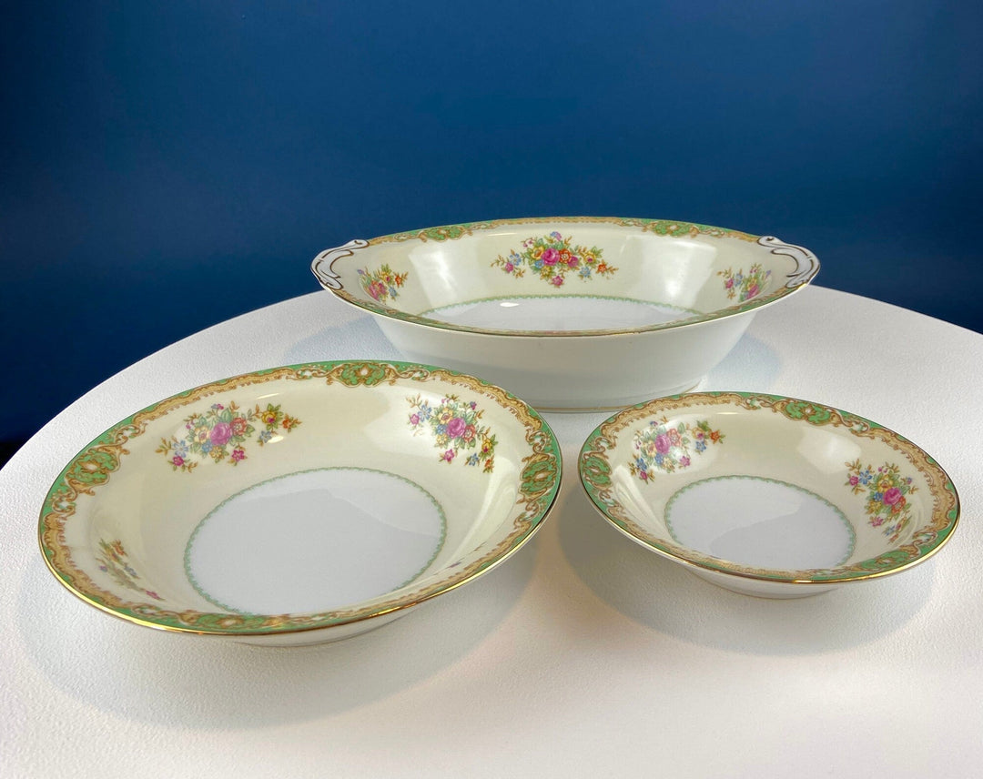 Vintage Green Floral Fine China Dinnerware Set