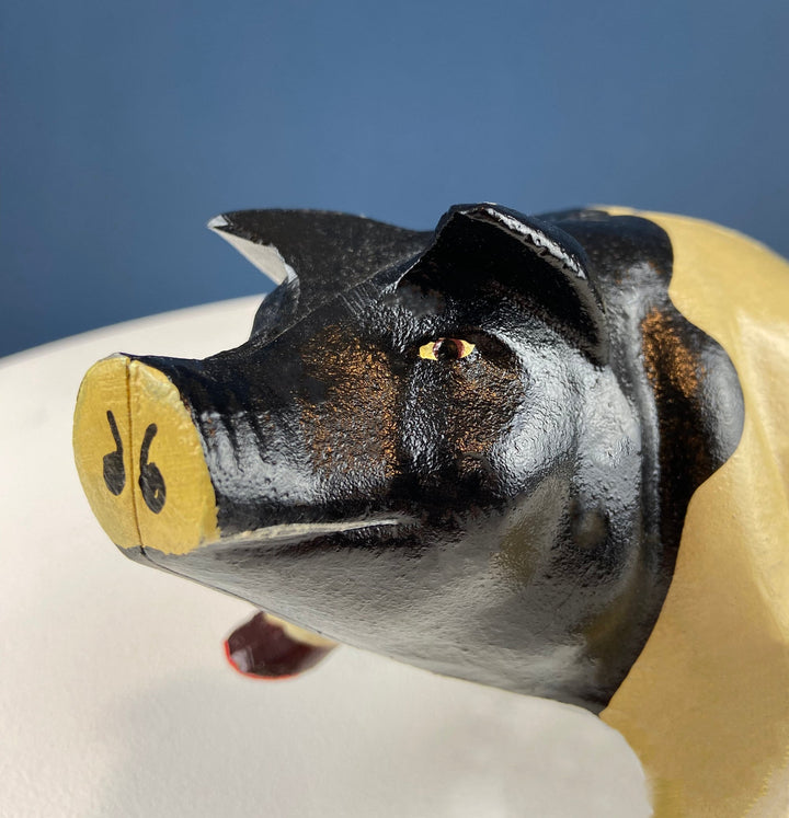 Vintage Cast Iron Piggy Bank. Black/White Metal Pig for Collecting Coins. Collectible Animal Shape Bank. Gift for Kids, Grandkids, Students