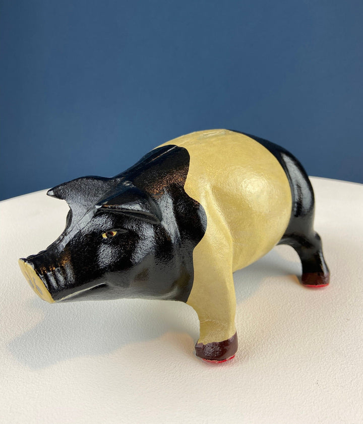 Vintage Cast Iron Piggy Bank. Black/White Metal Pig for Collecting Coins. Collectible Animal Shape Bank. Gift for Kids, Grandkids, Students