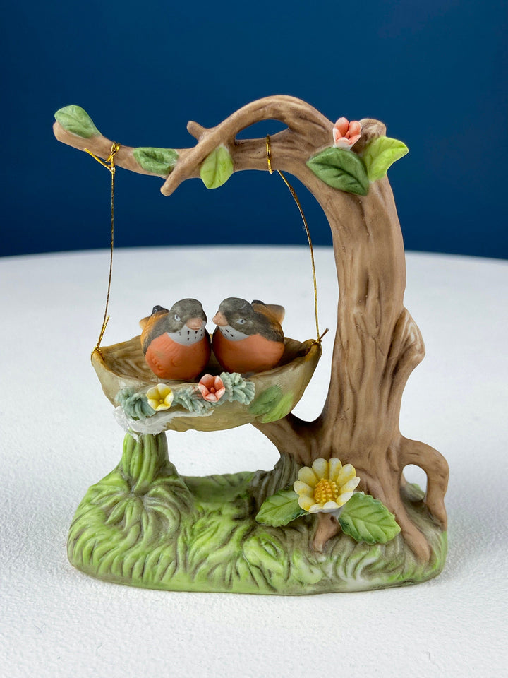 Porcelain Figurine by Marks & Rosenfeld of Little Girl Planting Flowers. Paired with Porcelain Birds in Nest. Gift for Mom, Grandma, Partner.