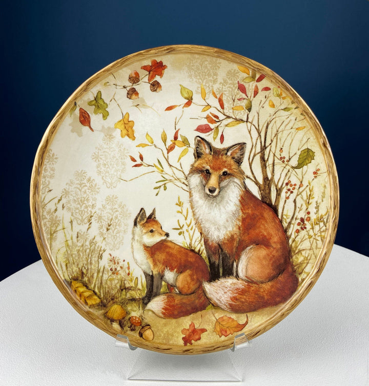 Cute Foxes Dinner Plate. Fox Mom with Her Pup. Whimsical Fall Themed Plate. Kid at Heart or Grandparents' Gift for Grandkids.