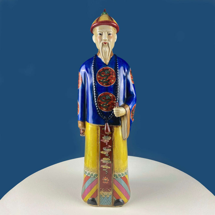 Vintage Chinese Scholar Ceramic Figurine in Painted Robes