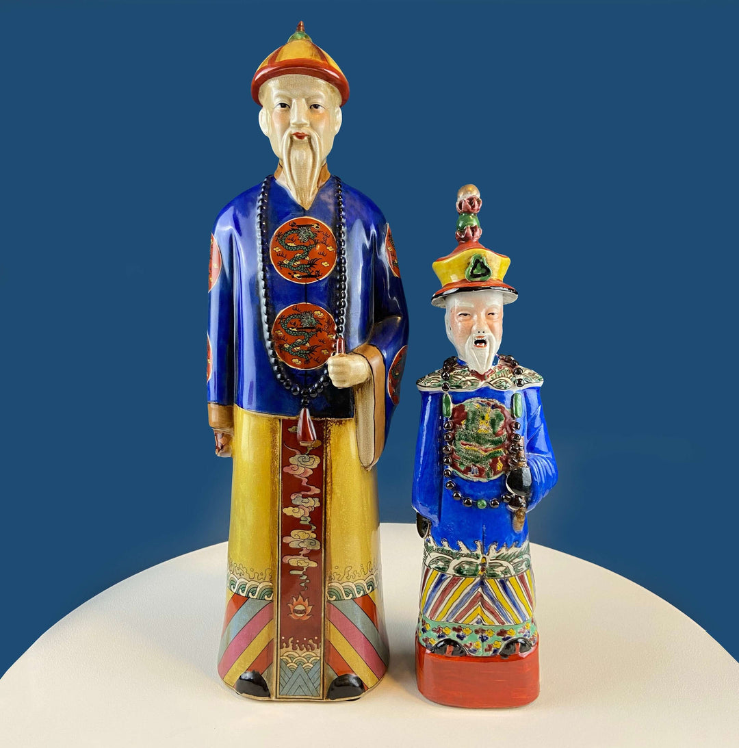 Vintage Chinese Scholar Ceramic Figurine in Painted Robes