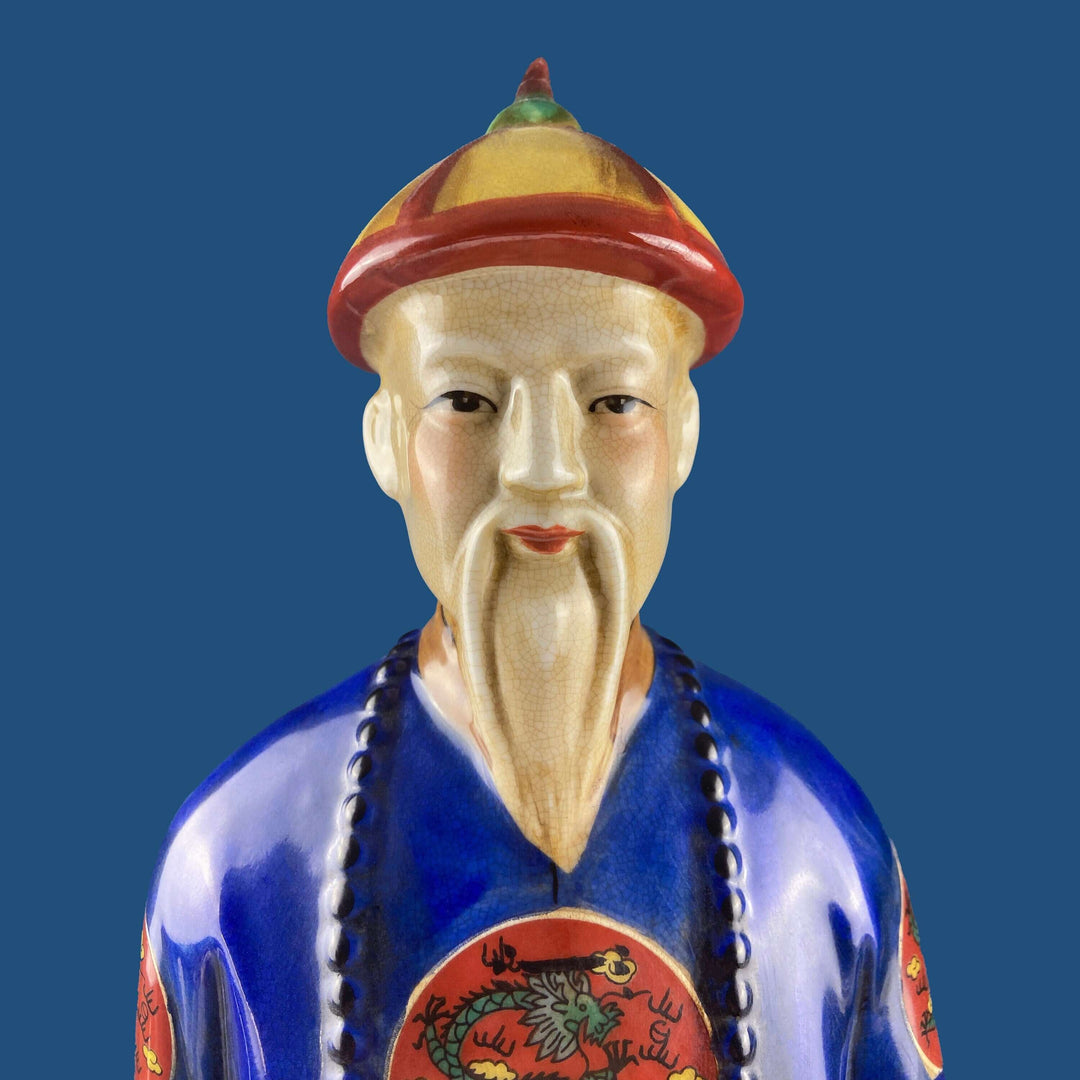Vintage Chinese Scholar Ceramic Figurine in Painted Robes