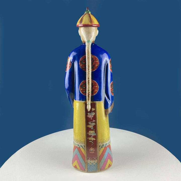 Vintage Chinese Scholar Ceramic Figurine in Painted Robes