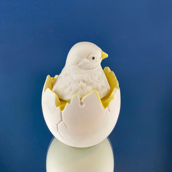 Porcelain Chick in Eggshell Jar by Dept. 56. Sugar or Storage Jar in Shape of Cute Yellow Baby Bird Hatching. Modern Farmhouse. Baby Shower.