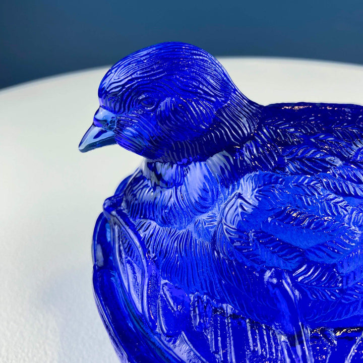 Vintage Cobalt Blue Glass Nesting Dove Covered Dish