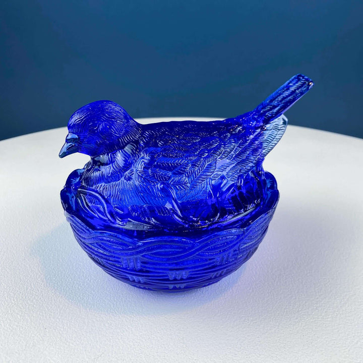 Vintage Cobalt Blue Glass Nesting Dove Covered Dish